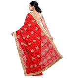 Red Faux Chiffon Saree with Zari Border