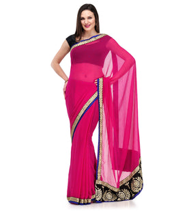 Magenta Faux Chiffon Saree