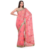 Peach Faux Chiffon Saree