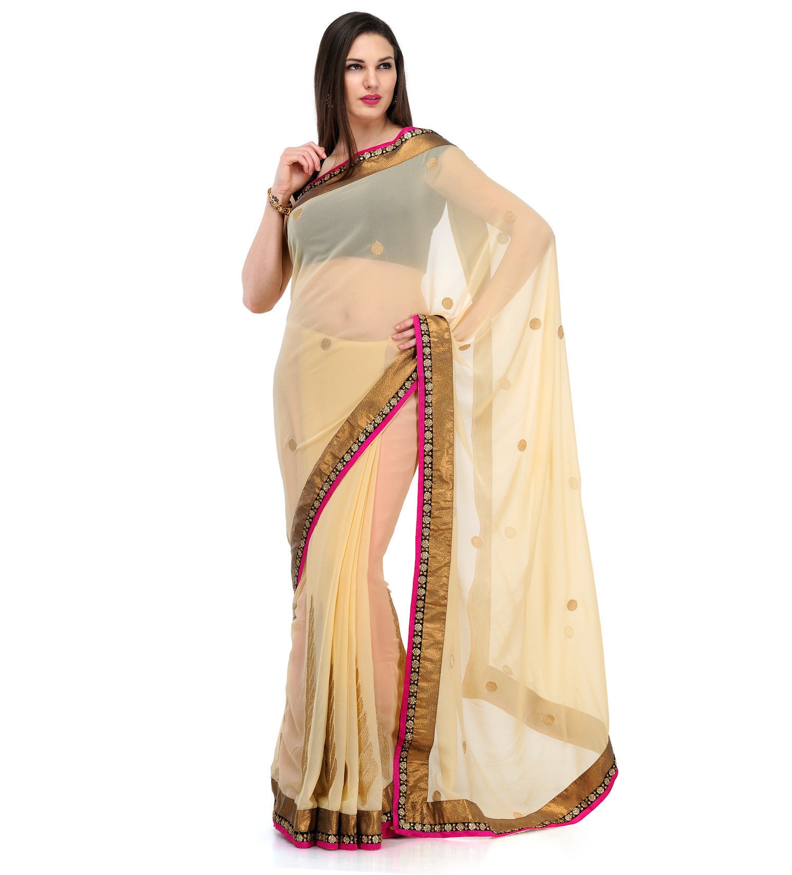 Beige Faux Georgette Saree