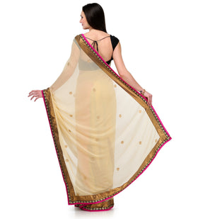 Beige Faux Georgette Saree