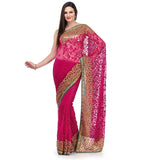 Dark Pink Net Saree with Swarovski Work