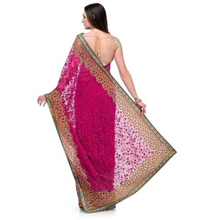 Dark Pink Net Saree with Swarovski Work