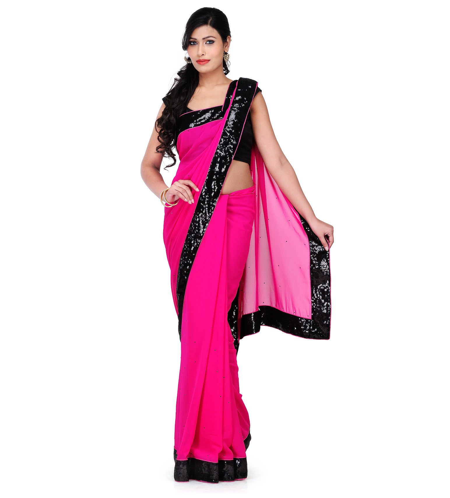 Magenta Faux Georgette Saree