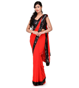 Red Faux Georgette Saree