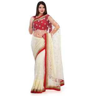 Off White Net Saree with Swarovski Work