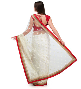 Off White Net Saree with Swarovski Work