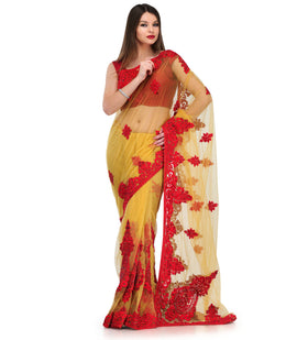 Mustard Net Saree with Swarovski Work