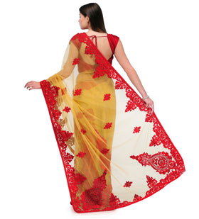 Mustard Net Saree with Swarovski Work