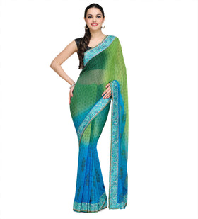 Blue & Green Shaded Faux Georgette Saree