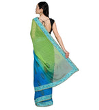 Blue & Green Shaded Faux Georgette Saree