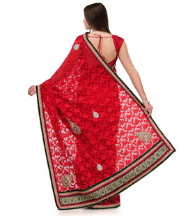 Maroon Net Brasso Saree