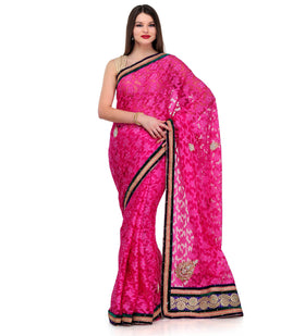 Magenta Net Brasso Saree