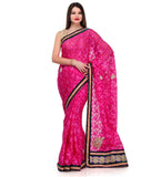 Magenta Net Brasso Saree