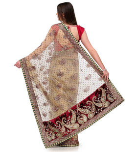 Beige Tissue Saree with Pearl Work