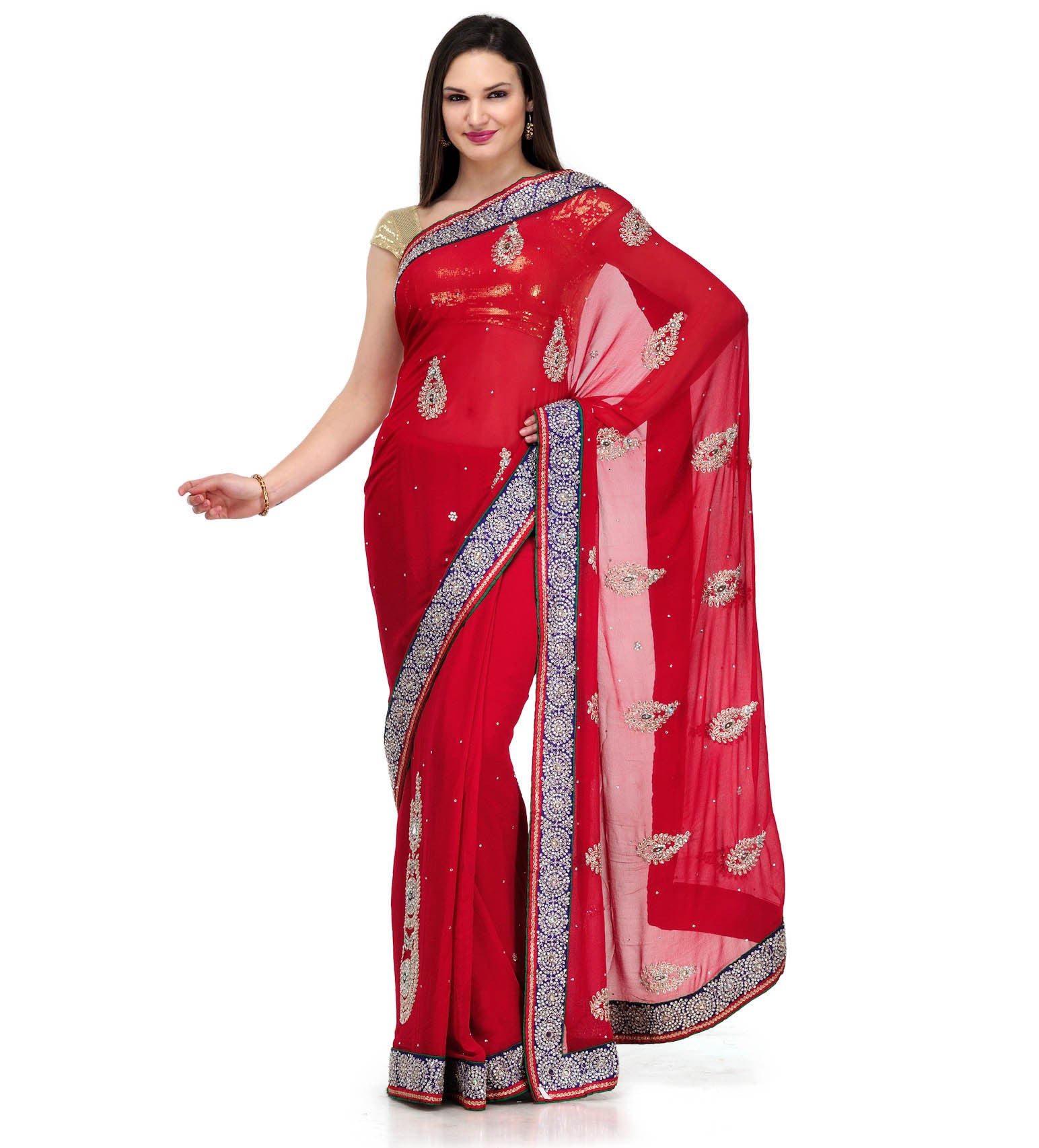 Maroon Viscose Saree with Swarovski Work