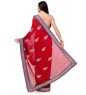 Maroon Viscose Saree with Swarovski Work