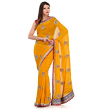 Yellow Viscose Saree with Kundan Work