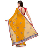 Yellow Viscose Saree with Kundan Work