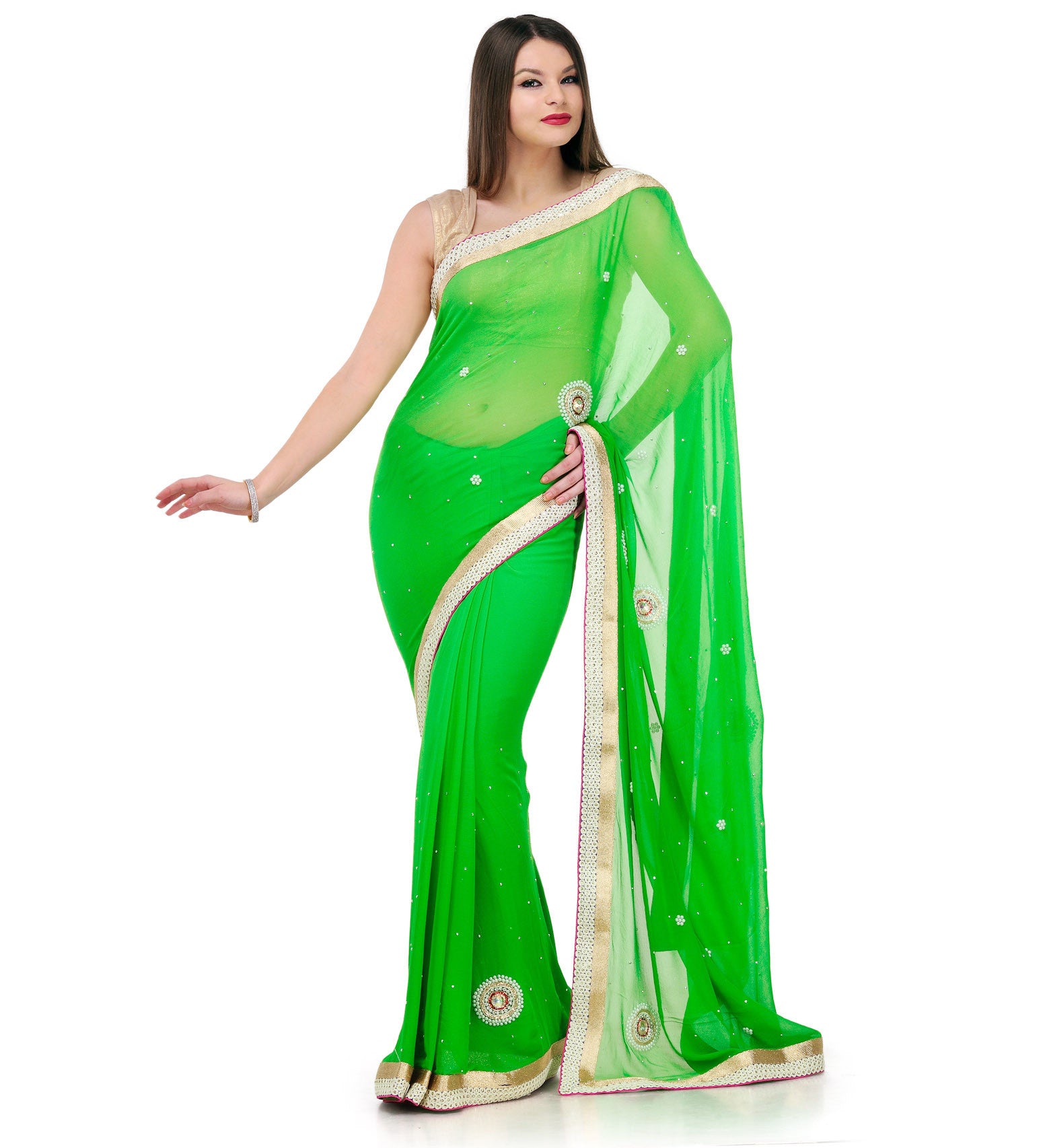 Parrot Green Shaded Viscose Saree