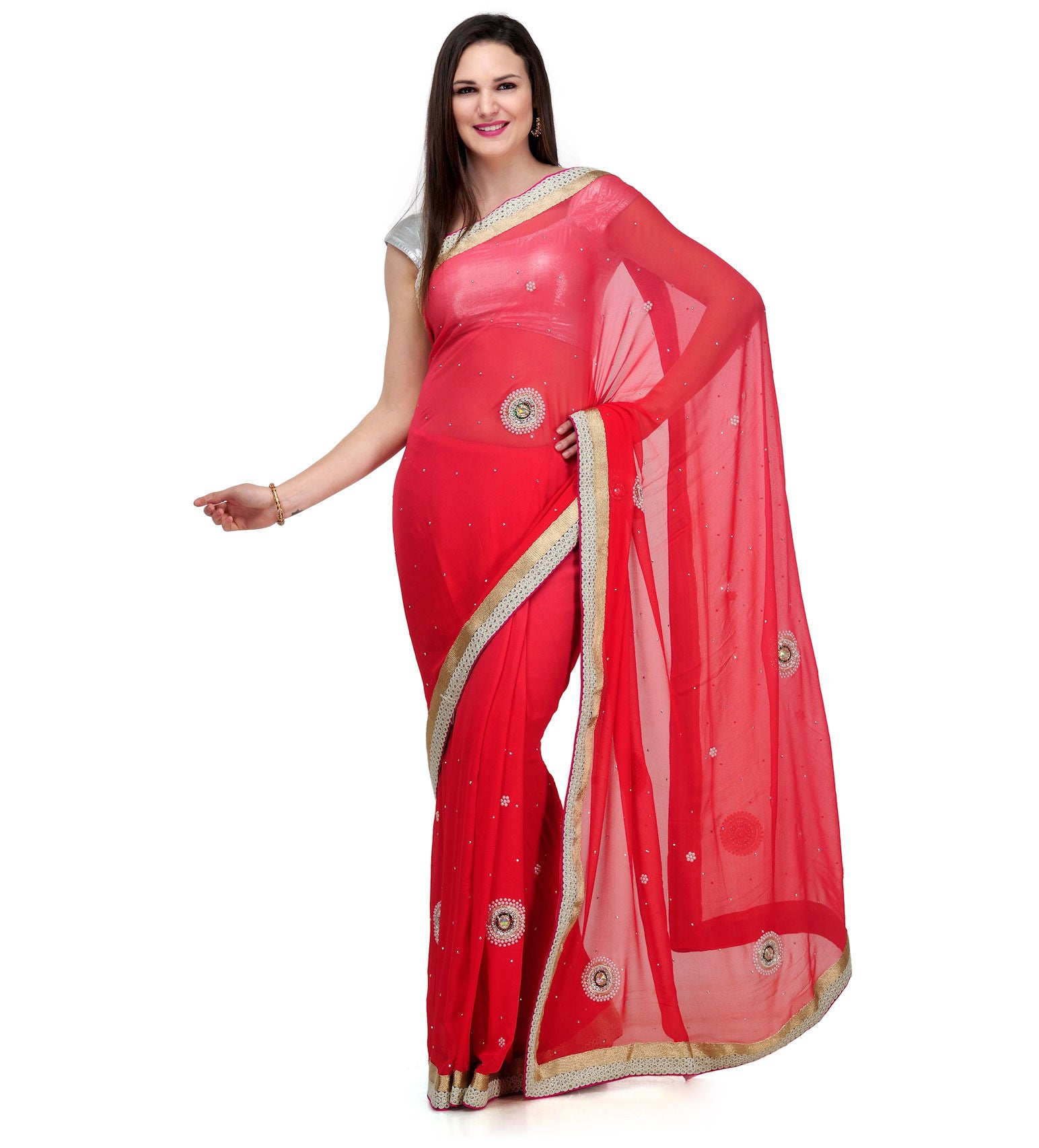 Rose Shaded Viscose Saree with Pearl Work