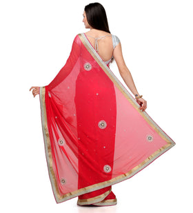 Rose Shaded Viscose Saree with Pearl Work