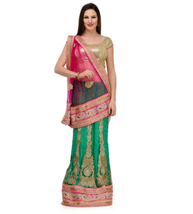 Magenta & Green Net Lehenga Style Saree