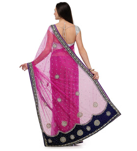 Magenta Net Saree with Pearl Work