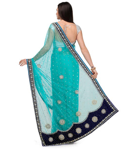 Sky Blue Net Saree with Stone Work