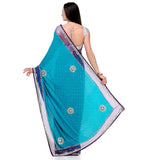 Turquoise Pure Crepe Jacquard Saree