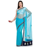 Turquoise Net Saree with Pearl Work