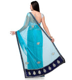 Turquoise Net Saree with Pearl Work