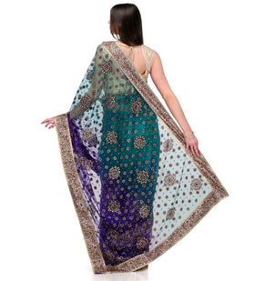 Green & Blue Shaded Net Saree