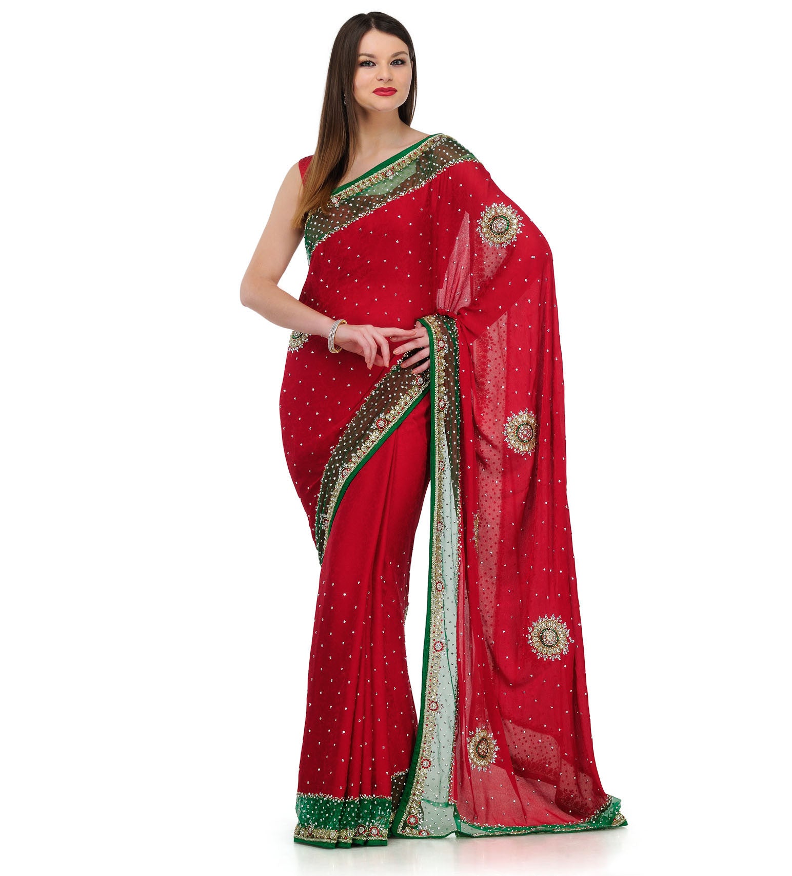 Red Pure Crepe Jacquard Saree