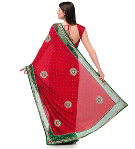 Red Pure Crepe Jacquard Saree