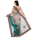 Beige & Green Shaded Net Saree