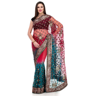 Maroon & Violet Shaded Net Saree