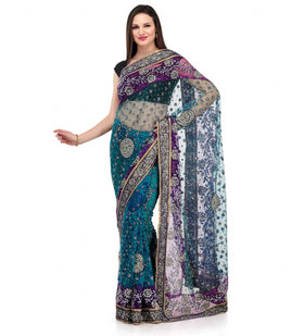 Sea Green Net Saree with Stone Work