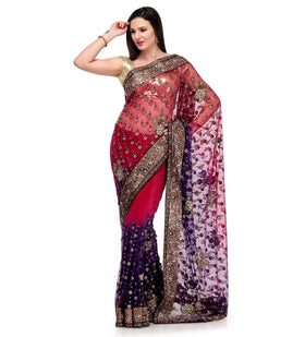 Magenta & Violet Shaded Net Saree