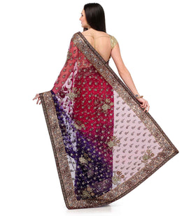 Magenta & Violet Shaded Net Saree