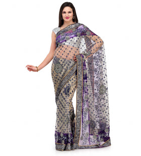 Beige Net Saree with Swarovski Work