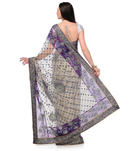 Beige Net Saree with Swarovski Work