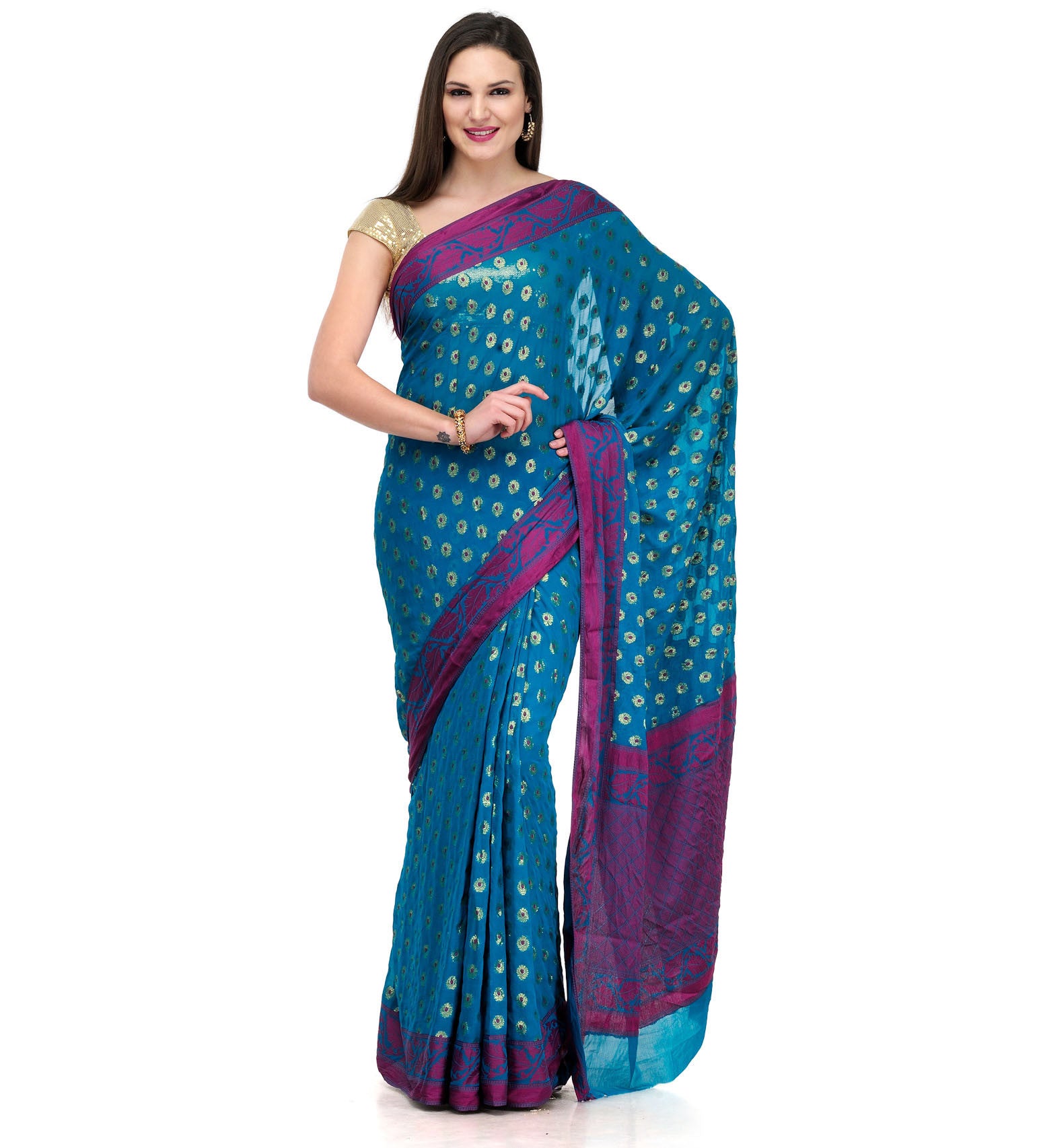 Dark Turquoise Viscose Saree