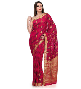 Magenta Viscose Jacquard Saree