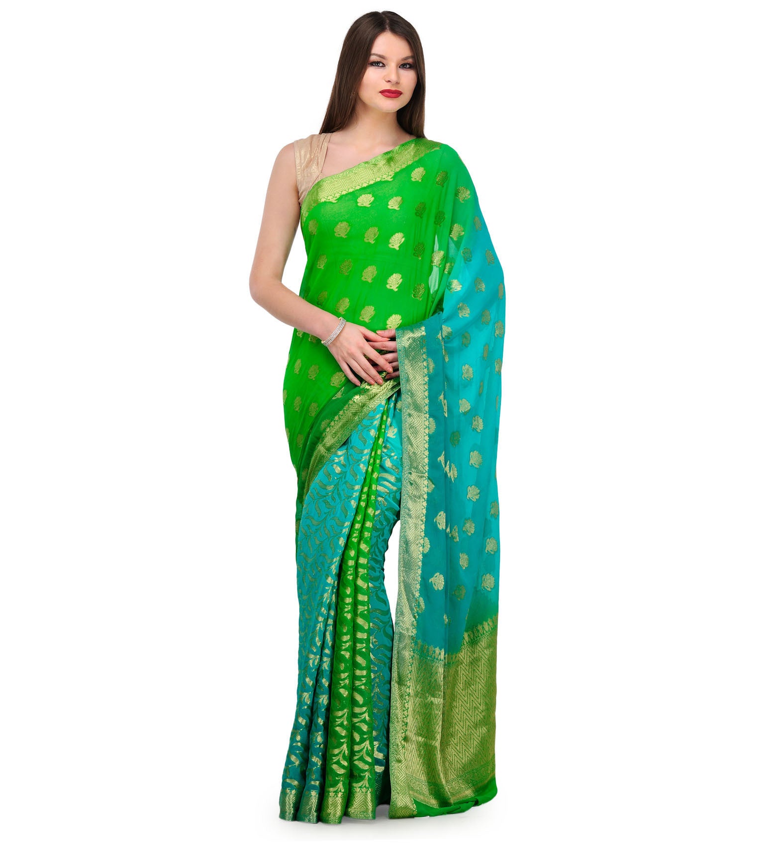 Green & Blue Shaded Viscose Saree