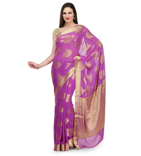 Purple Zari Woven Viscose Saree