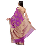 Purple Zari Woven Viscose Saree