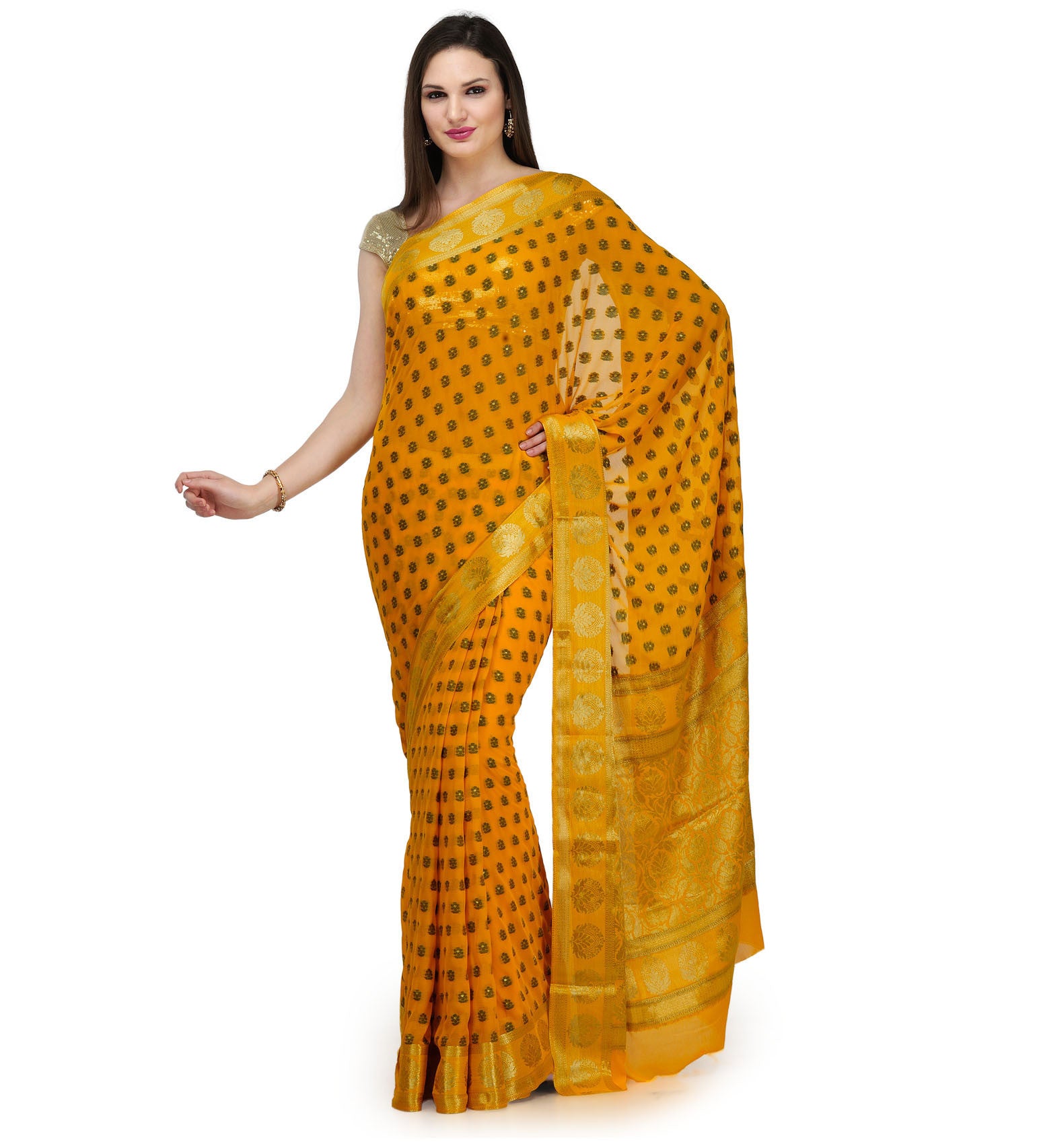 Yellow Resham Woven Viscose Saree