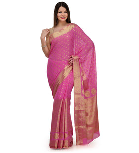 Pink Zari Woven Viscose Saree