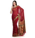 Maroon Zari Woven Viscose Saree